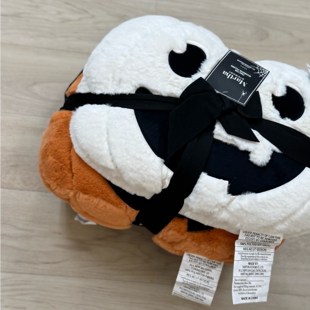 Aritzia Pumpkin Face Plush Pillow - White, Black, Orange
